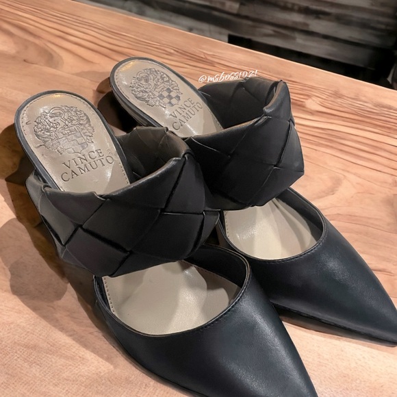 Vince Camuto Women’s Slide On Heel W/Woven Band Black Sz 7 - Picture 3 of 7